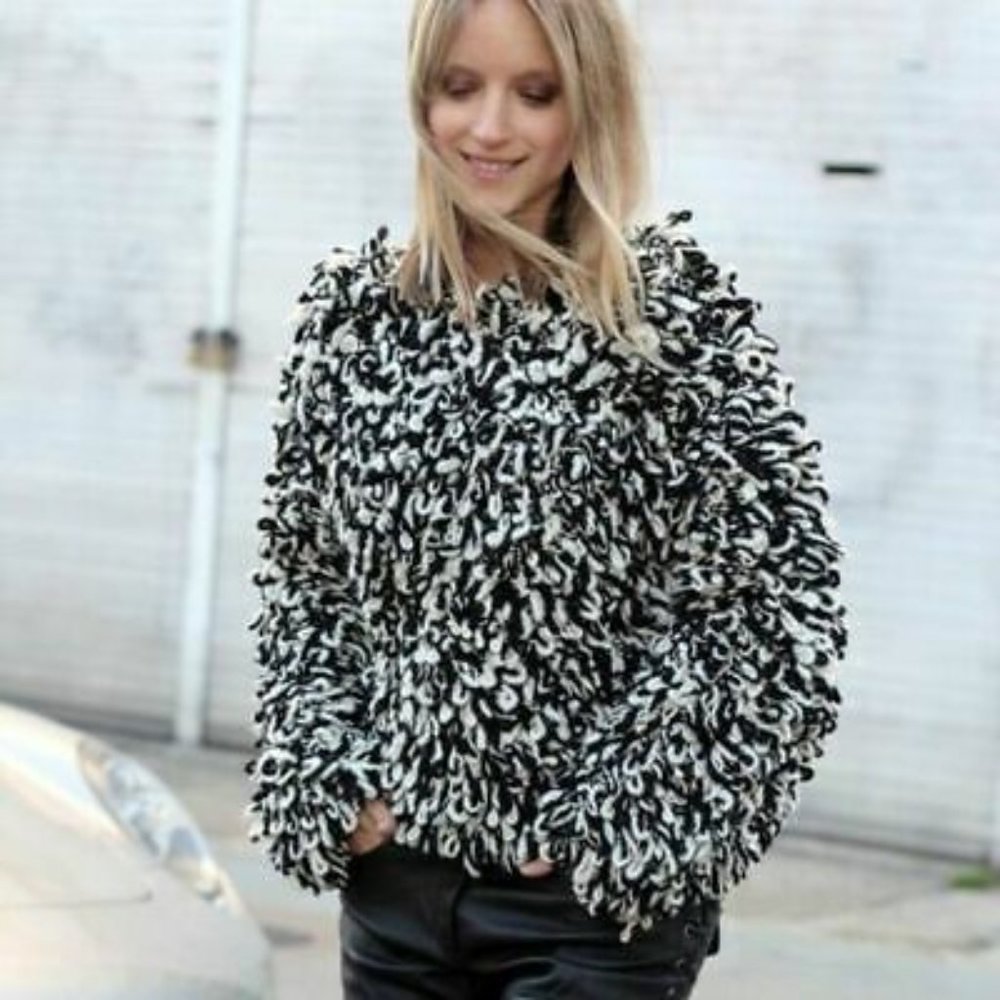 💥HOT ITEM💥Isabel Marant Pour H&M Black White Shag Jacket - Picture 6 of 15